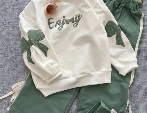 ست دخترانه آستین بلند پاپیون