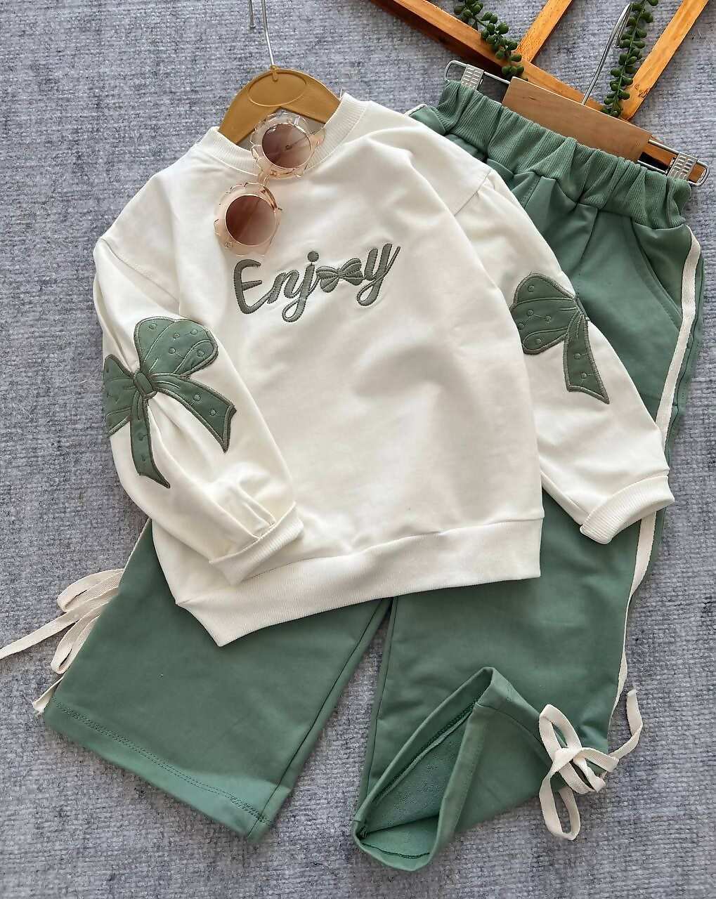 ست دخترانه آستین بلند پاپیون